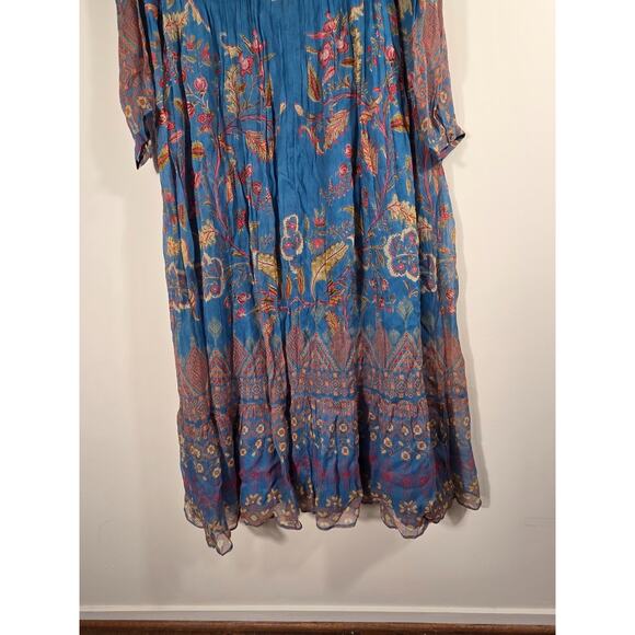 Soft Surroundings Dress XL Blue Mirapani Prairie Tiered Boho Embroidered Maxi - Picture 9 of 13